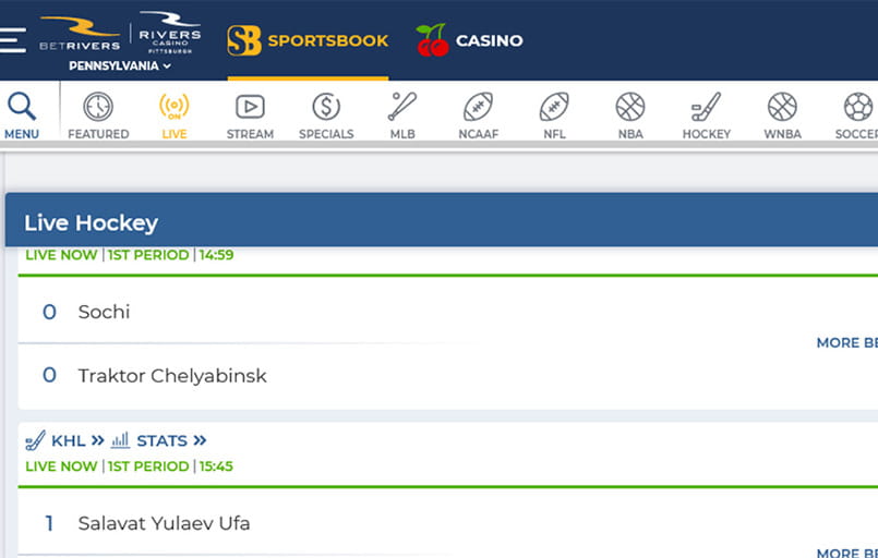 The BetRivers mobile interface.